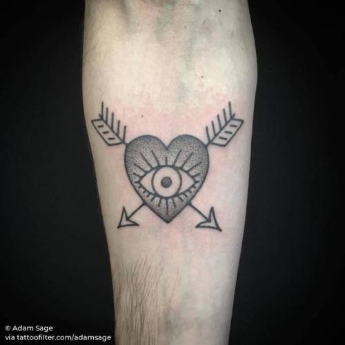 By Adam Sage, done at 1770 Tattoo, Brighton.... adamsage;anatomy;dotwork;eye;facebook;good luck;hand poked;heart and arrow;heart;inner forearm;love;medium size;other;twitter