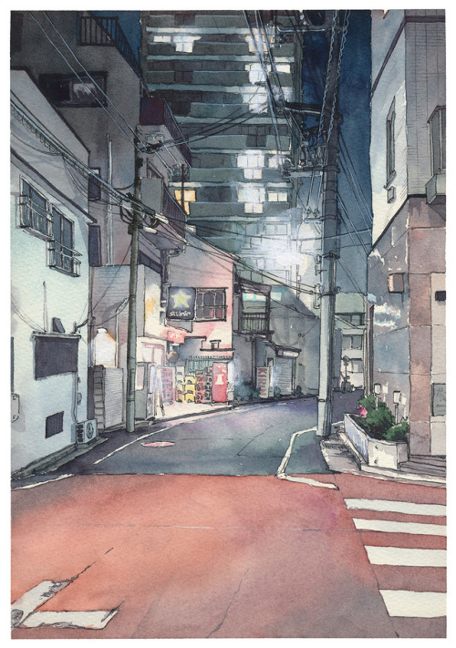 mydarkenedeyes:Mateusz Urbanowicz - Tokyo at Night (Watercolour...