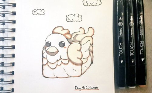 inktober inktober 2018 chicken cube shaped cute chicken ink drawing my art