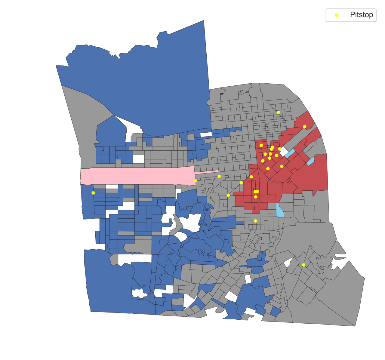 San francisco with points of human waste calls imposed over it