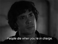 A dark-haired man, Bellamy Blake, says: "People die when you're in charge.