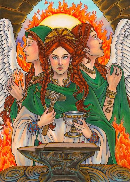 Invocation to BrighidBrighid, Thou Exalted Lady,
Bríd, Brig, Bride, Brigit, Brigantia,
Sainted One, Foster-Mother of the Christ and all who came before,
You Who keep watch at the sacred fires.
Healer, smith, poet; midwife, keener, shaper,...