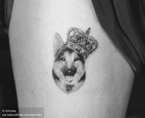 By Ghinko, done in Manhattan. http://ttoo.co/p/216826 small;pet;dog;patriotic;single needle;animal;tiny;germany;german shepherd;thigh;ifttt;little;ghinko
