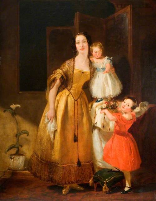 Mrs John Prescott Knight and Her Children by John Prescott Knight, ca 1837 England, the Shire Hall Gallery
“ A portrait by the Stafford-born artist probably of his wife, Clarissa Isabella Knight (nee Hague,) and their two sons Albert Stanley...