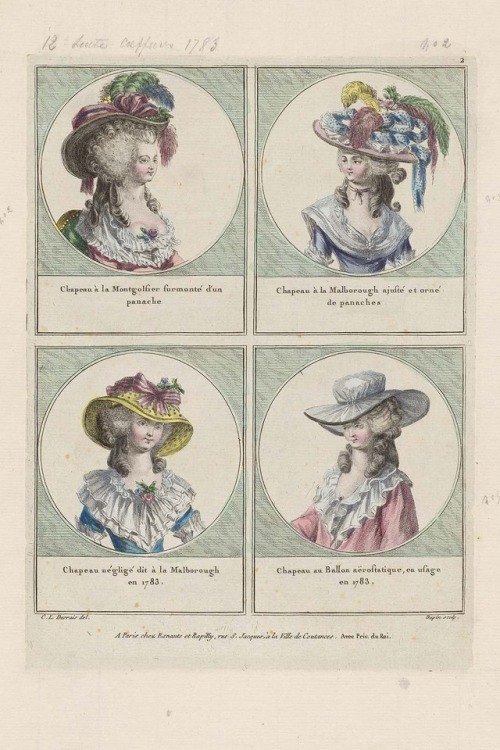 “Gallerie des Modes et Costumes Français: Chapeau à la Montgolfier surmonté d’un panache, Chapeau à la Malborough ajusté et orné de panaches, Chapeau négligé dit à la Malborough, Chapeau au Ballon aërostatique. 1783.
”
[image: Museum of Fine Arts...