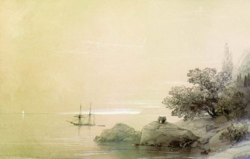 artist-aivazovski:Sea against a rocky shore, Ivan...