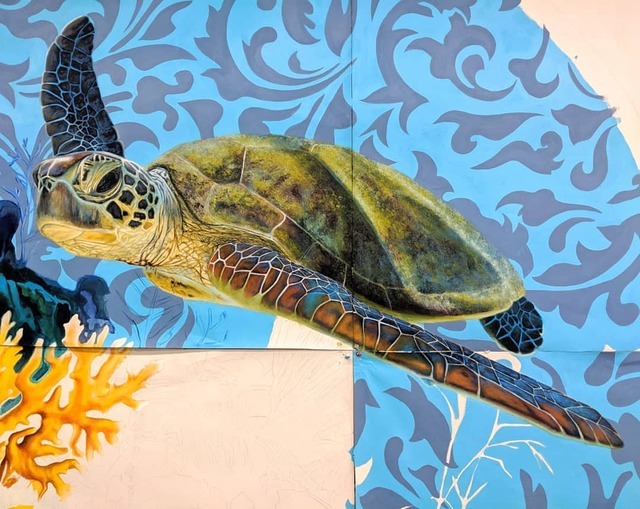 Hagopian Arts Mural Blog — Sea turtle mural painting in progress