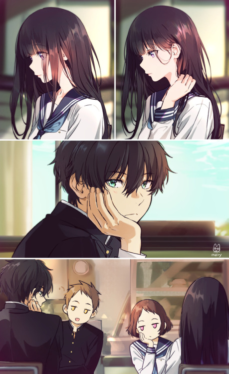 animepopheart:★ mery | 奉える☆⊳oreki / chitanda (hyouka)✔...