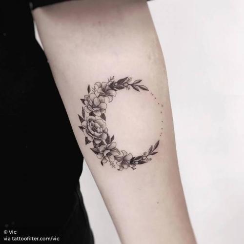 By Vic, done at Ink and Water Tattoo, Toronto.... flower;small;astronomy;line art;tiny;flower wreath;ifttt;little;nature;flower moon;moon;inner forearm;vic;medium size;fine line