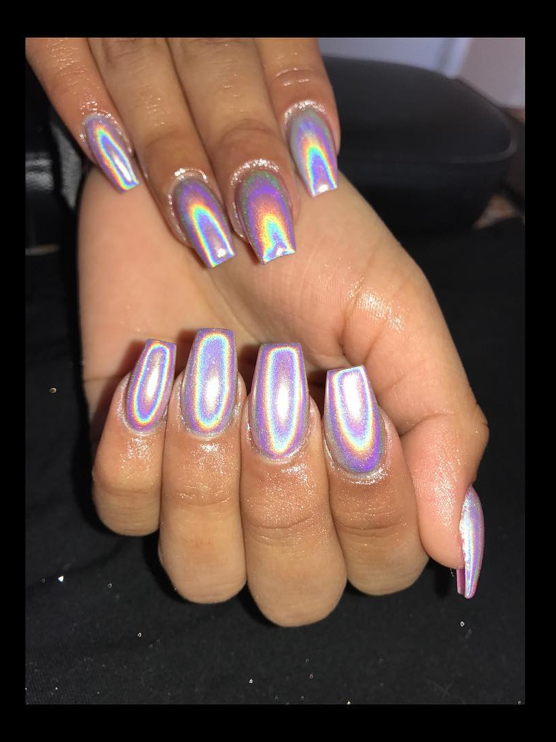 coffin nails, ivy nails, acrylic nails, nail salons near you, kt nails Pink Holographic Coffin Nails 