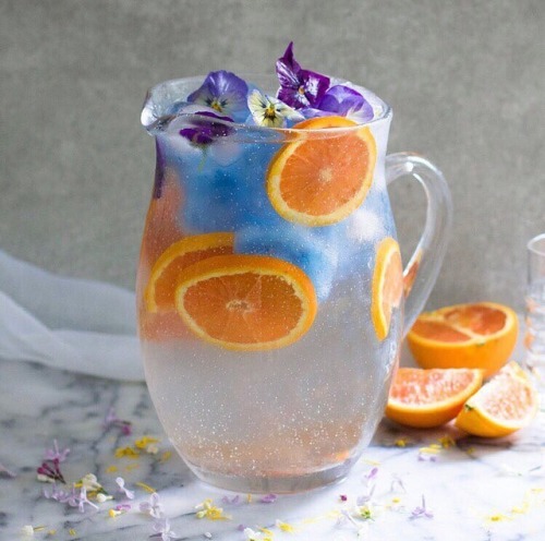 letscookvegan:Orange Infused Water with Butterfly Pea Tea Ice...