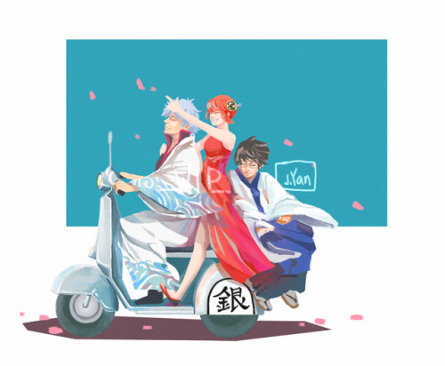 gintama yorozuya kagura yato scooter shinpachi gintoki silver soul Fanart Shonen jump sorachi hideaki cosplay wip digitalart digital painting Ownart art artistalley