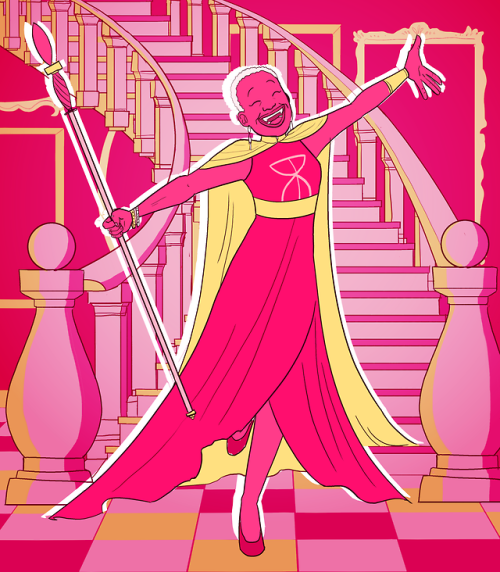 daily-lucretia:[ID: a pink and yellow toned drawing of...