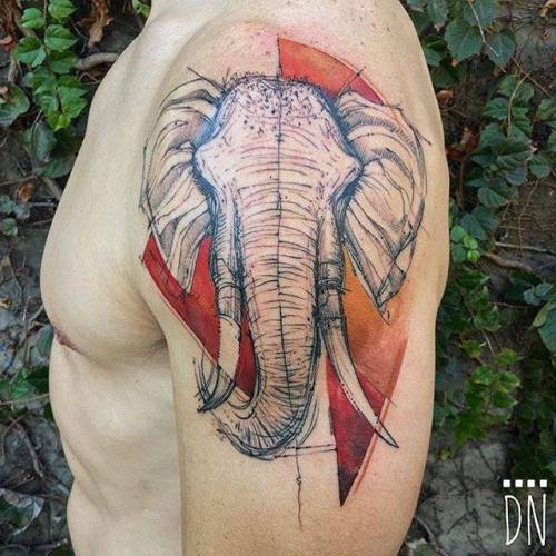 By Dino Nemec, done at Lone Wolf Private Tattooing Studio,... dinonemec;sketch work;elephant;big;animal;facebook;twitter;shoulder