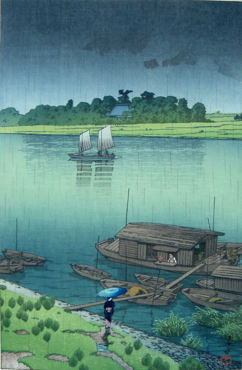 fleurdulys:Summer Rain - Hasui Kawase1932