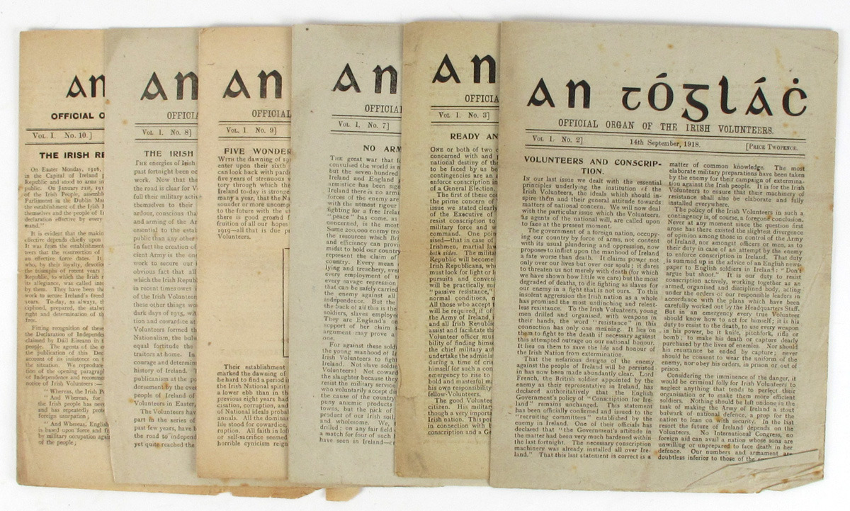 An t-Óglách, with the tagline 'The Official Organ of the Irish Volunteer', often described as a successor to the Irish Volunteer, is published.