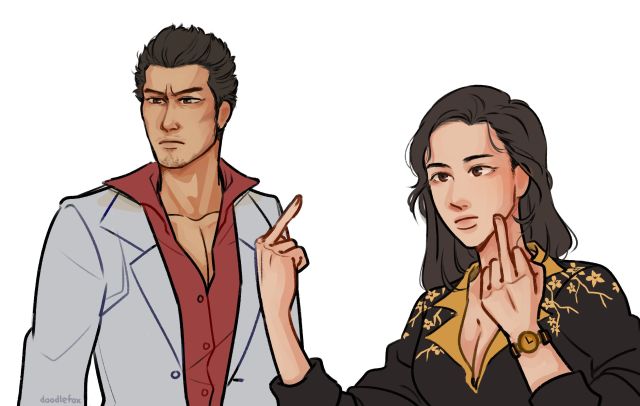 i was fortunate enough to commission the wonderful @doodlefox2 on this perfect piece between my yakuza oc minako and kiryu....