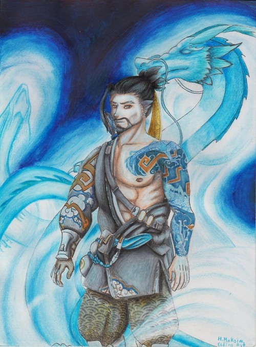 My first drawing in this year. Hanzo Shimada from Overwatch