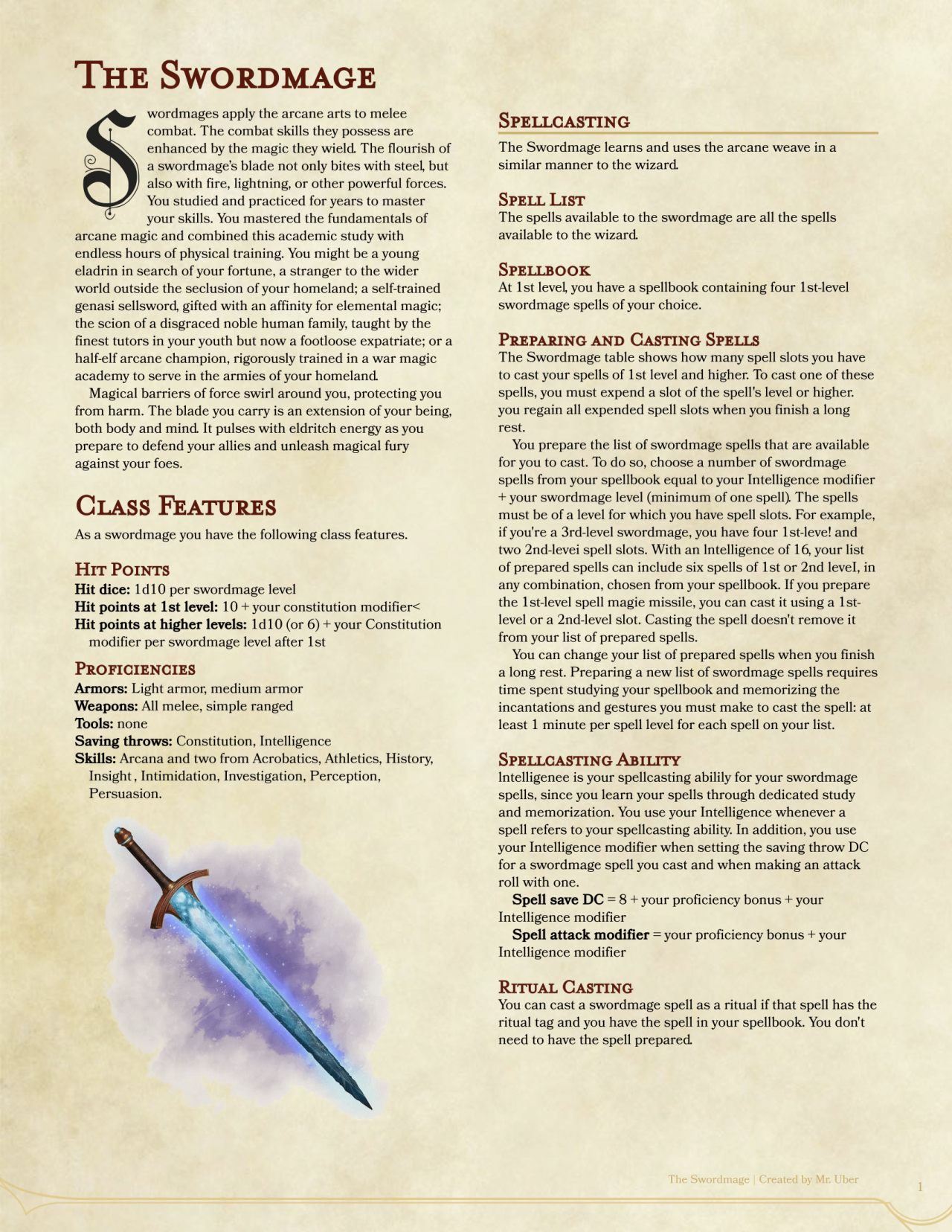 DnD 5e Homebrew — Swordmage class by mrubergr