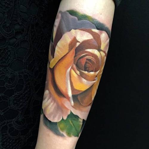 By Shay Bredimus, done at Outer Limits Tattoo, Long Beach.... flower;rose;facebook;nature;realistic;forearm;twitter;medium size;shaybredimus