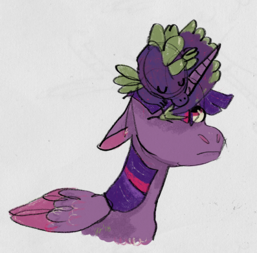 spike the sleepy boy Twilight Sparkle alicorn spike the dragon mlp fim My Little Pony friendship is magic fan art digital art pencil doodle sketch