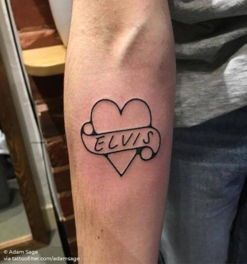 By Adam Sage, done at 1770 Tattoo, Brighton.... adamsage;small;nautical;heart;traditional;travel;love;hand poked;facebook;name;twitter;inner forearm;elvis;banner;other;heart and banner