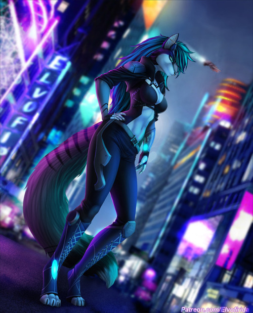 furrywolflover:Neon sity - by Elvofirida