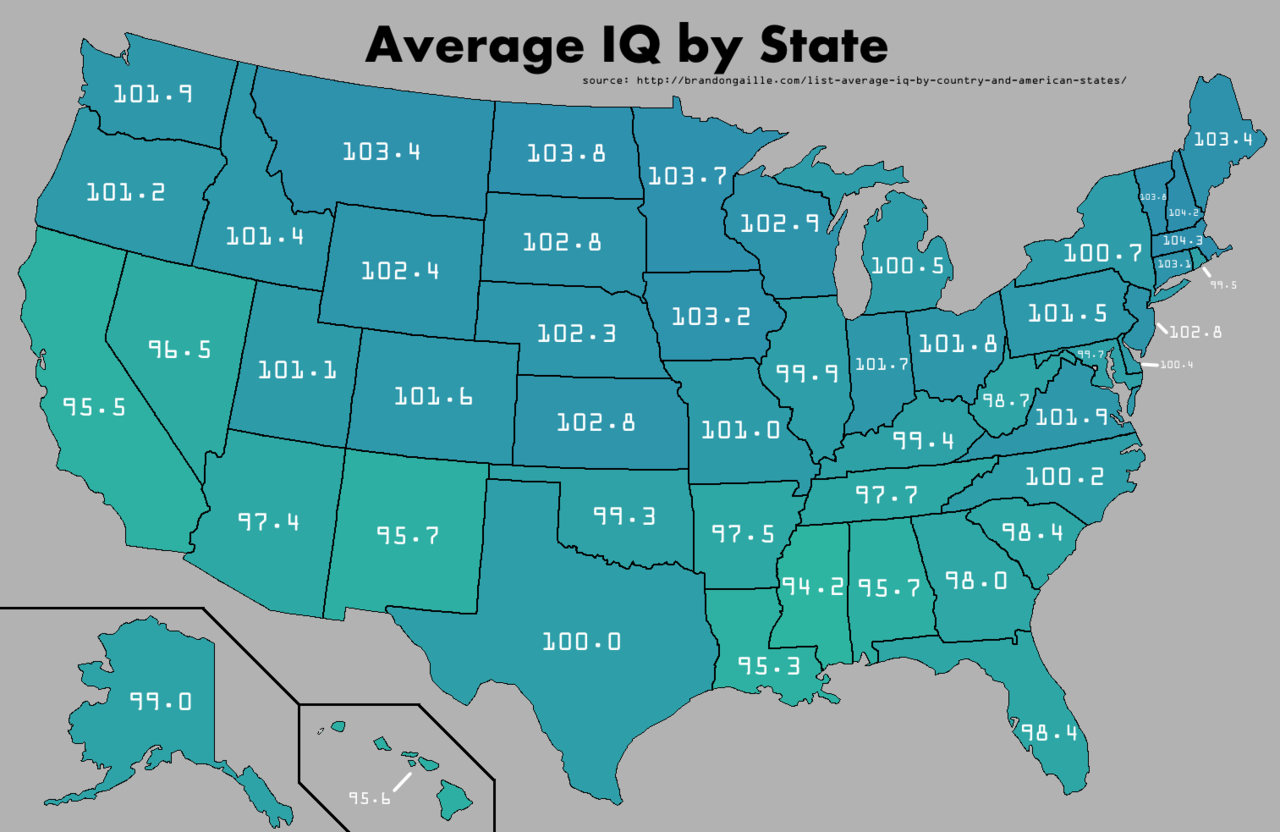Average IQ By State Map