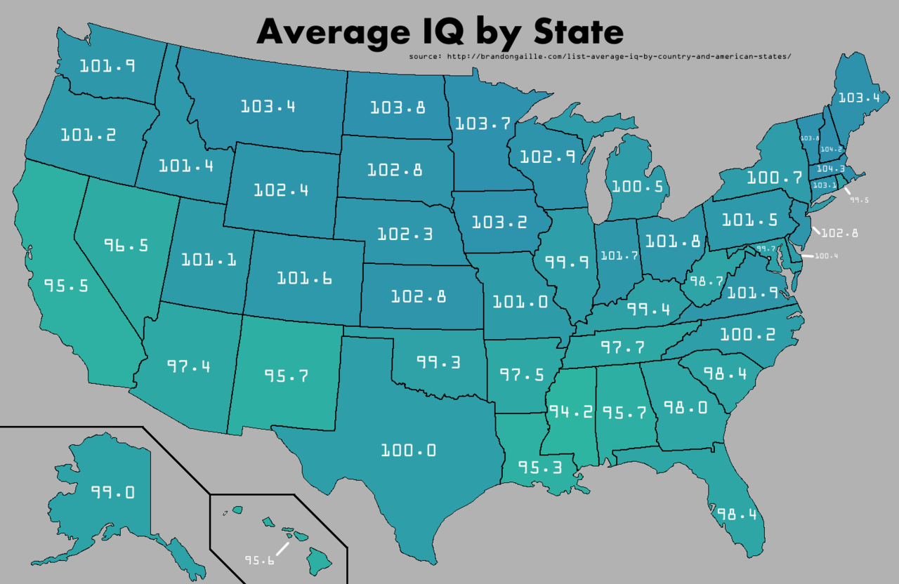 Average IQ By State Visual Data