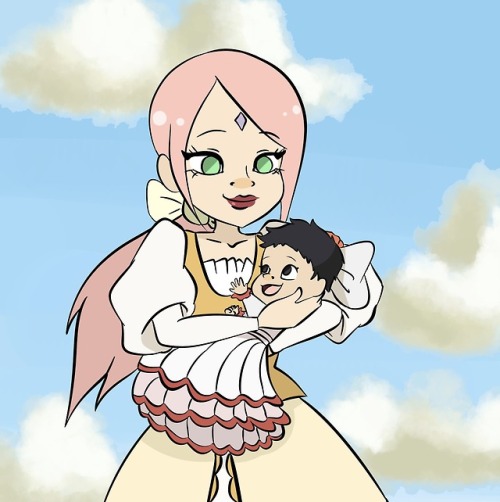 Sakura holding baby sarada so adorable ahhh so cute.