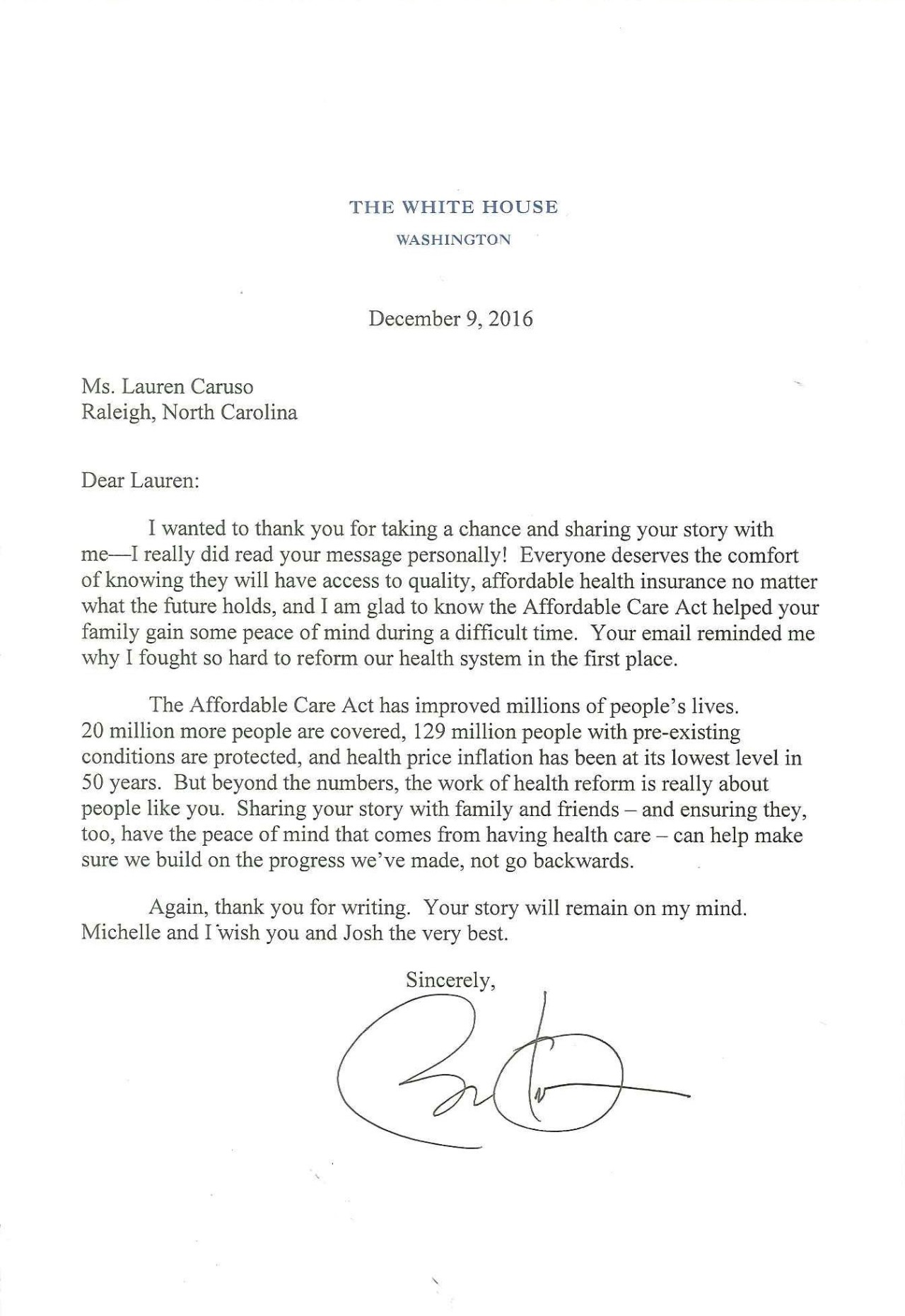 White House Congratulations Letter