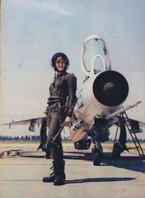 greasegunburgers:Miss Universe of Yugoslavia, with a MiG-21F,...