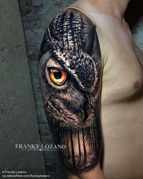 By Franky Lozano, done in Valencia. http://ttoo.co/p/35357 animal;big;bird;facebook;frankylozano;owl;portrait;realistic;twitter;upper arm