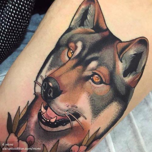 By Mimi, done in Madrid. http://ttoo.co/p/35183 animal;big;facebook;mimi;neotraditional;thigh;twitter;wolf