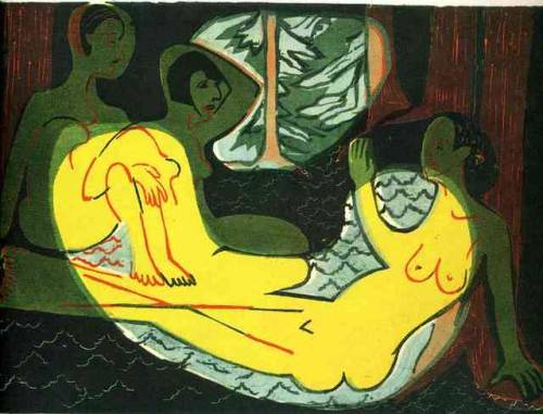 artist-kirchner:Three Nudes in the Forest, Ernst Ludwig...