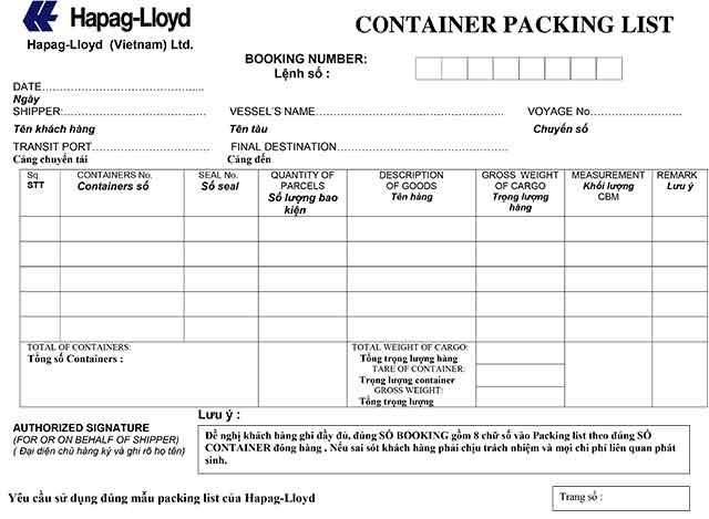 Untitled — Container Packing List When I received booking...