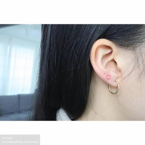 By Suya, done at The Day After Tattoo, Daegu.... small;micro;heart;line art;conventional heart;tiny;love;suya;ifttt;little;red;minimalist;experimental;ear;other;fine line