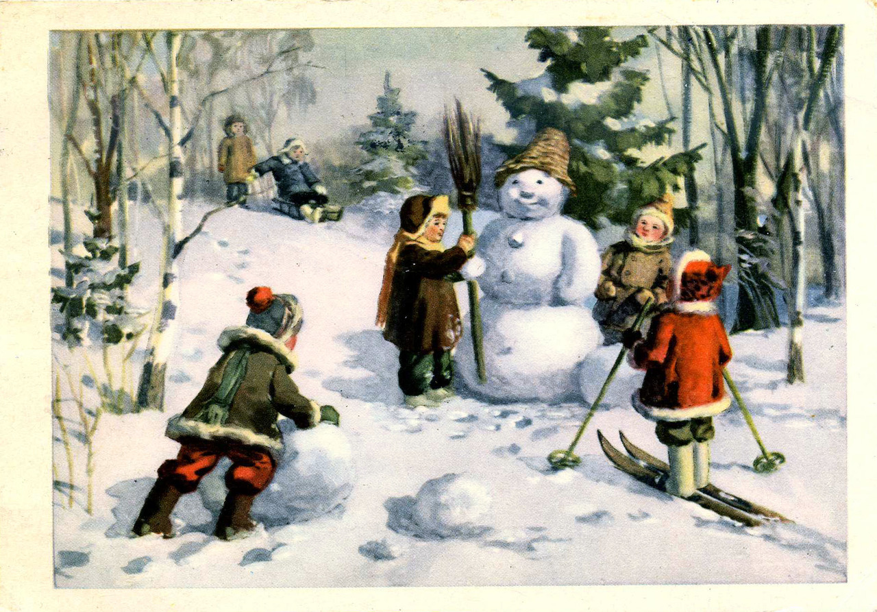 Happy New Year postcard by M. Kanevsky (1961)