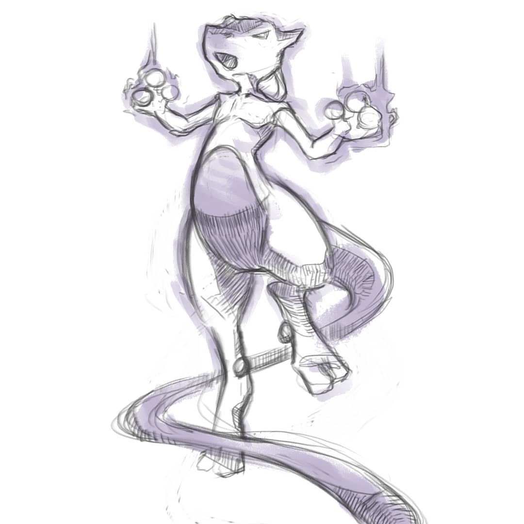 The Art Of Tetsuya Hirose Mewtwo Sketch From Memory Happy