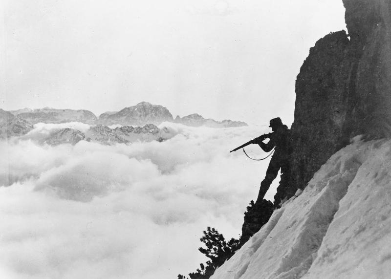 greatwar-1914:
“ Above the clouds: an Austro-Hungarian soldier on the Italian front takes aim at a target far below.
”