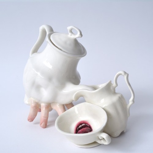 itscolossal:Parted Ceramic Mouths and Clenched Hands Enliven Tea...