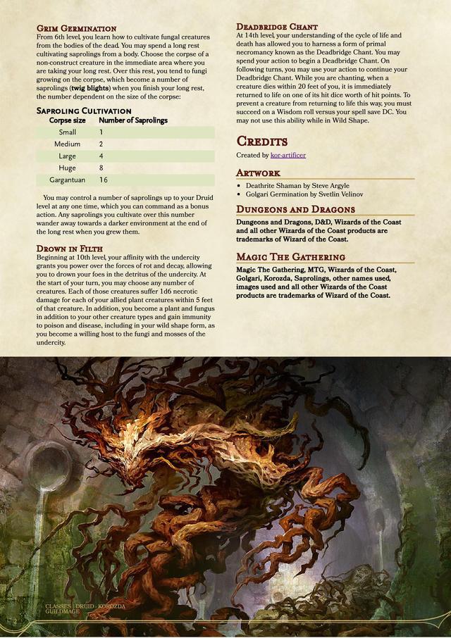 Kor Artificer D&D Homebrew — Druid Circle - Korozda Guildmage (Download