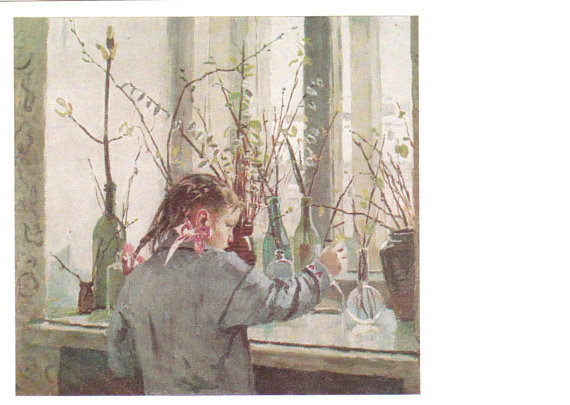 “Spring on the Window-Sill” by Tatyana Yablonskaya (1954) (postcard available here)