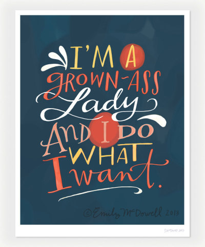 GROWN-ASS LADY Inspirational Quote Print: 8"x10" Wall Art Hand-Lettered Typography