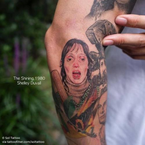 By Sol Tattoo, done in Seoul. http://ttoo.co/p/29027 film and book;big;the shining;facebook;forearm;twitter;portrait;soltattoo