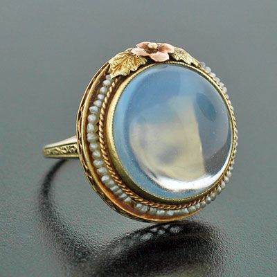 WINTERBERRY — 14K Gold Pearl & Cabochon Moonstone Ring….