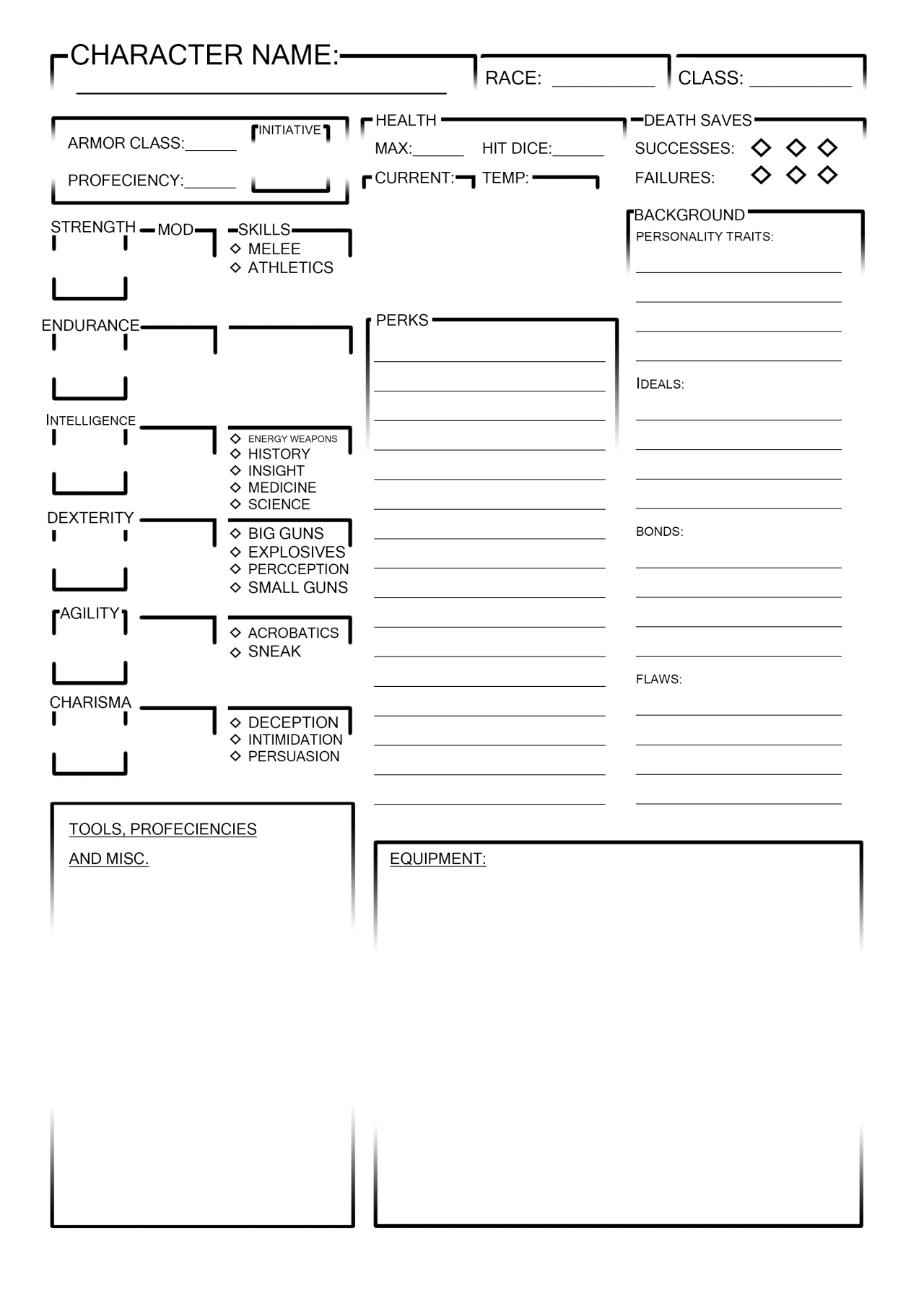 Fallout & Freaks — These are the character sheets so far in both a...