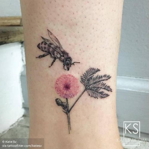 By Kate Sv, done in Manhattan. http://ttoo.co/p/33233 animal;ankle;bee;facebook;flower;illustrative;insect;katesv;mimosa pudica;nature;small;twitter