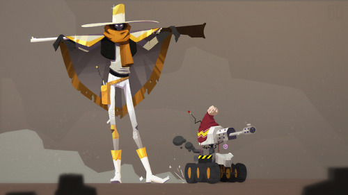 cowboy futuristic far west drone robot mars Character Design 2d illustration
