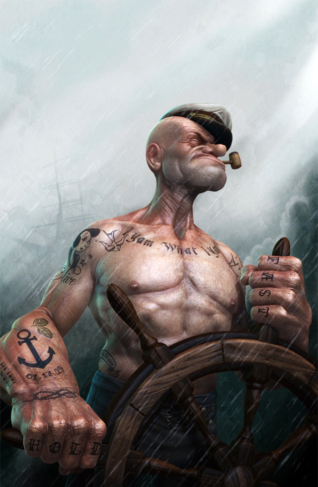 Realistic 3D Digital Rendering of Popeye the Sailor Man